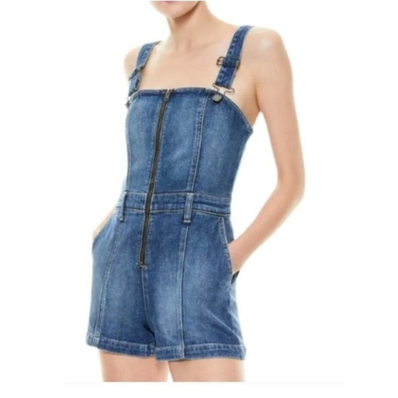 Alice + Olivia Pants - Alice + Olivia Sleeveless Sweetheart Denim Jeans Romper Blue Womens Size 27 NWOT